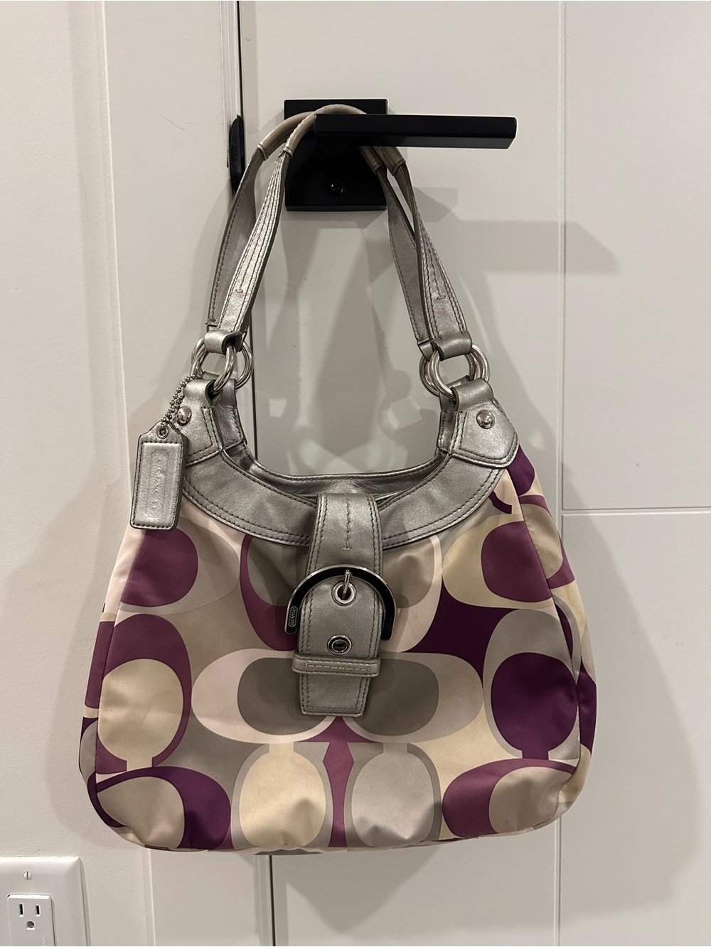 Coach Silver-Trim Purple Signature Hobo Bag